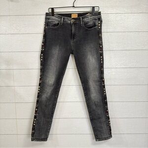Driftwood Gray Skinny Jeans Sz 30 Studded Embroidered Side Stripe Boho Festival